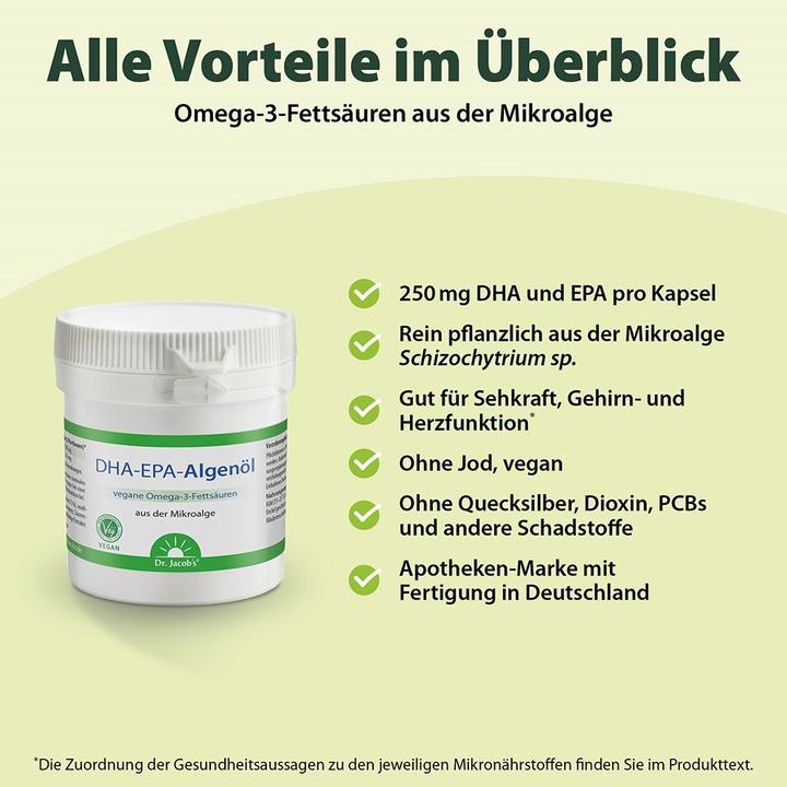 Nährwerte und Zutaten Dr. Jacob's DHA-EPA Algenöl (60 Stück, Kapseln, 62 g)