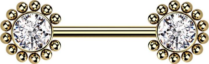 Produktbild Star Piercing Threadless Barbell vergoldet Sonne Kugeln mit Kristall silber (Chirurgenstahl 316L)