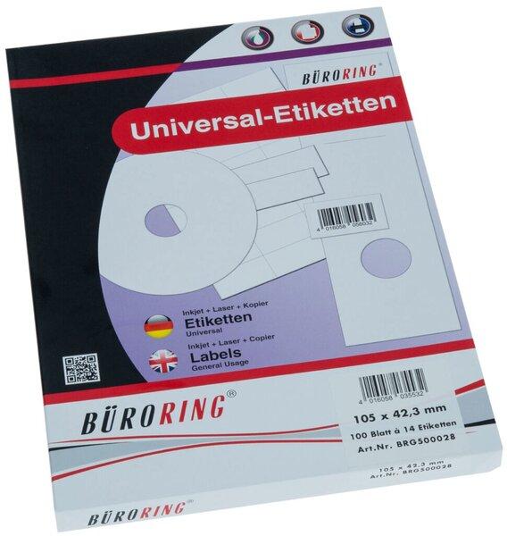 Büroring Etiketten, 105 x 42,3 mm, weiss, 1.400 Etiketten, lösungsmittelfrei, Inkjet-, Laserdrucker, Kopierer