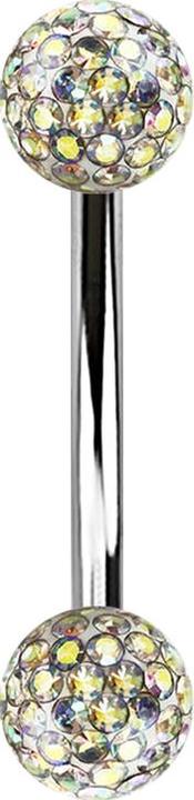 Image du produit Star Piercing Banane argentée avec deux boules de cristal multicolores couche de protection en époxy (Acier chirurgical 316L)