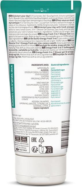Valeurs nutritives et ingrédients Weleda Gel douche 3en1 For Men Energy Fresh (200 ml)