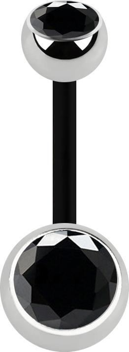 Immagine prodotto Star Piercing Banana nera con due sfere argento cristallo nero (senza ottone, Acciaio chirurgico 316L, Bioflex)