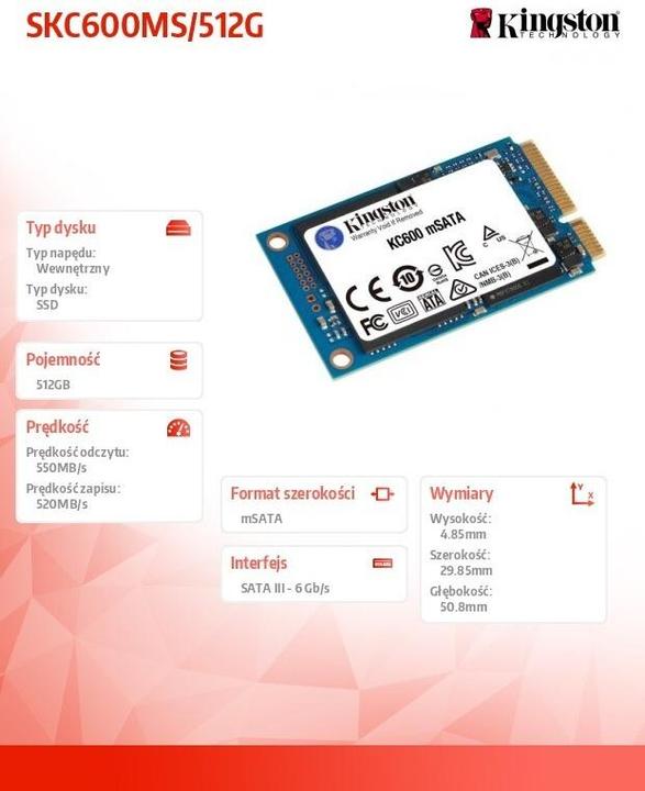 Image du produit Kingston KC600 (512 Go, mSATA)