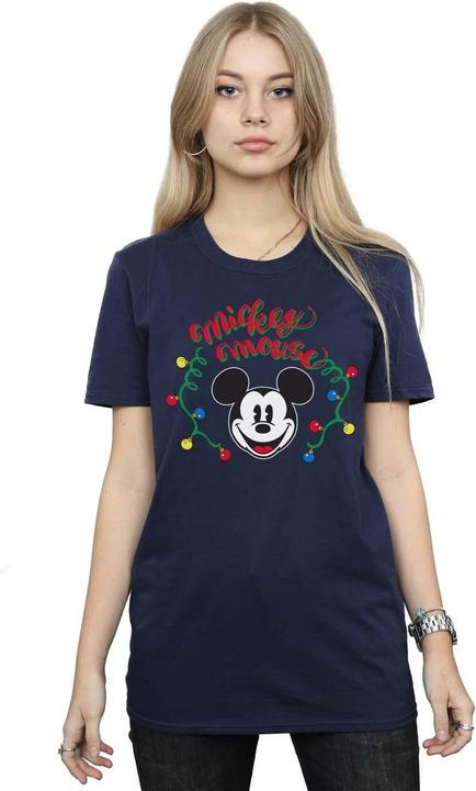 Actual product image Disney Womens/Ladies Mickey Mouse Christmas Light Bulbs Cotton Boyfriend T-Shirt (XL)