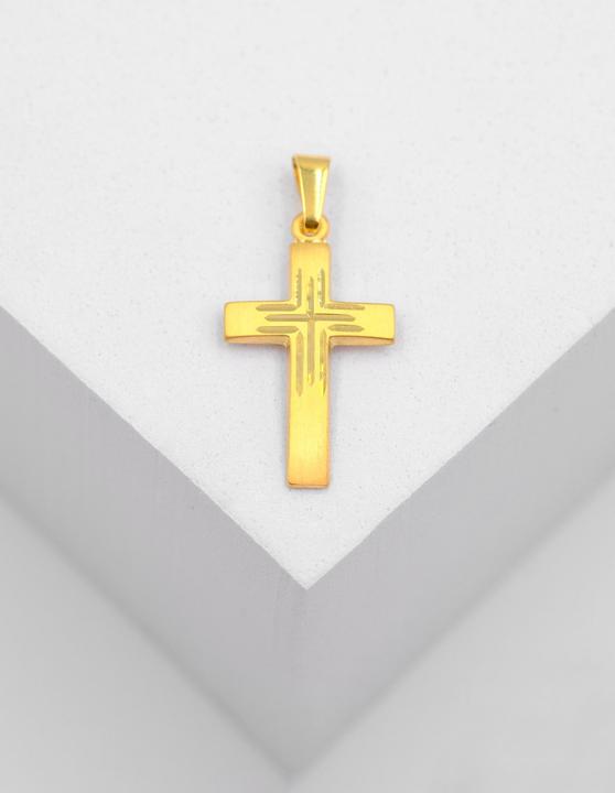 Immagine prodotto Muau Ciondolo croce oro giallo 750, 25x12 mm (Satinato con taglio a croce fantasia)