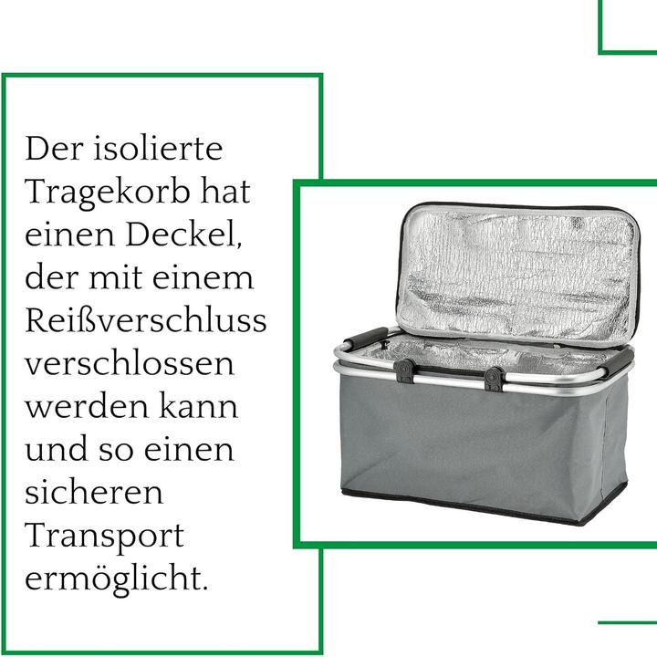 Actual product image Novaliv 12x Einkaufskorb faltbar mit Kühlfunktion 30 Liter GRAU Isolierkorb mit gepolsterten Tragegr