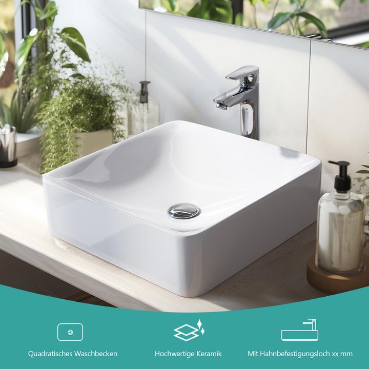 Image du produit Emke Lavabo à poser, Céramique, Blanc Brillant, sans trou pour robinet, 595x395x120mm (395 mm, 595 mm)