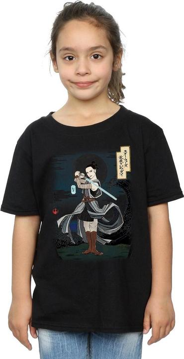 Actual product image Star Wars Girls The Last Jedi Japanese Rey Cotton T-Shirt (140, 146)