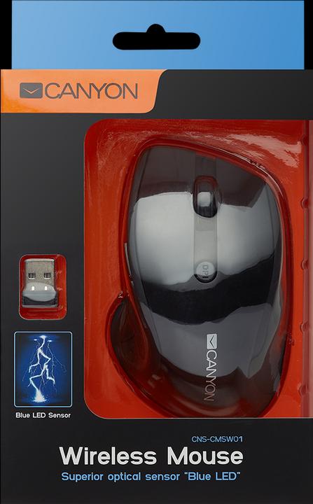 Image du produit Canyon Souris sans fil MW-01, capteur LED bleu, 6 boutons, 2.4GHz, Noir (Sans fil)