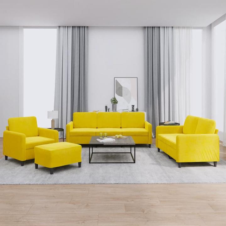Produktbild VidaXL Sofagarnitur Sessel Sofa Couch Wohnzimmer Designsofa 4-tlg. Gelb Samt