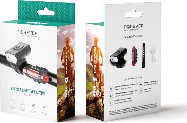 Produktbild Forever BLG-200 Bicycle and Scooter Active Light Kit with Built-in Battery Universal Frame Holder (400 lm, 15 lm)
