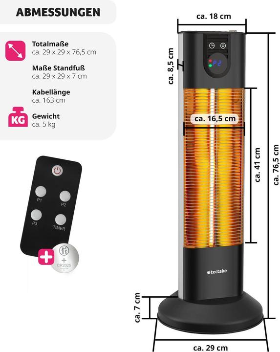 Immagine prodotto tectake Radiatore ad infrarossi Solaris Terra 1500W con timer (1500 W)