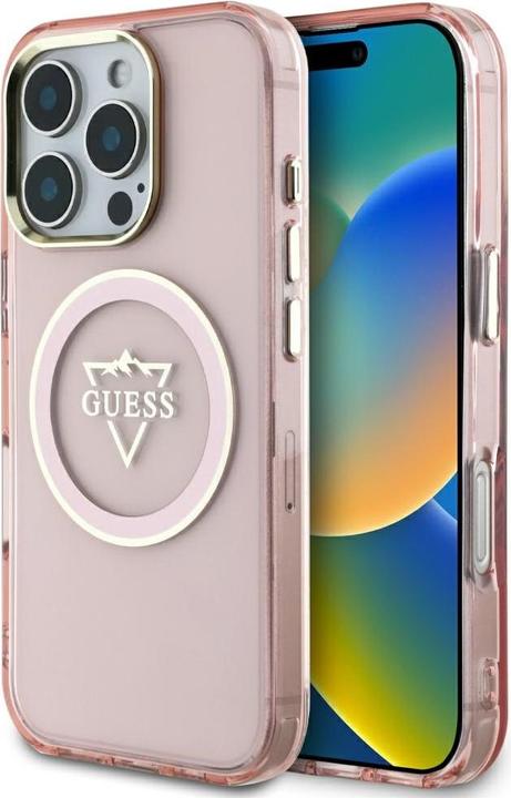 Actual product image Guess Hardcase MagSafe IML Metal Mountain Logo Case for iPhone 16 Pro 6,3" Pink (Apple iPhone 16 Pro)