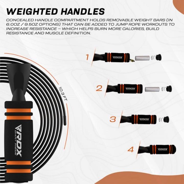 Actual product image Rdx Skipping Rope With Weight X2 Orange-10.3Ft (15756) (304 cm)