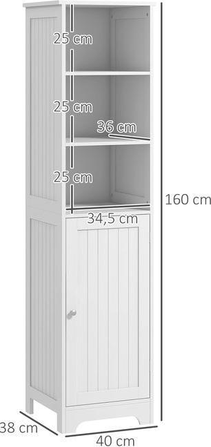 Produktbild Swisshandel24 Badezimmerschrank 3 offene Fächer 1 Schrankfach Bad Weiss 40x38x160cm (40 x 38 x 160 cm)