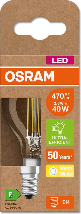 Productafbeelding Osram OSR LEDFil Drip.Ultra 2,5W kl (E14, 2.50 W, 470 lm, 6 x, B)