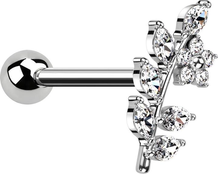 Immagine prodotto Star Piercing Micro Barbell silber mit Kugel Rebe mit Blume Kristalle silber (Acciaio chirurgico 316L, Ottone)