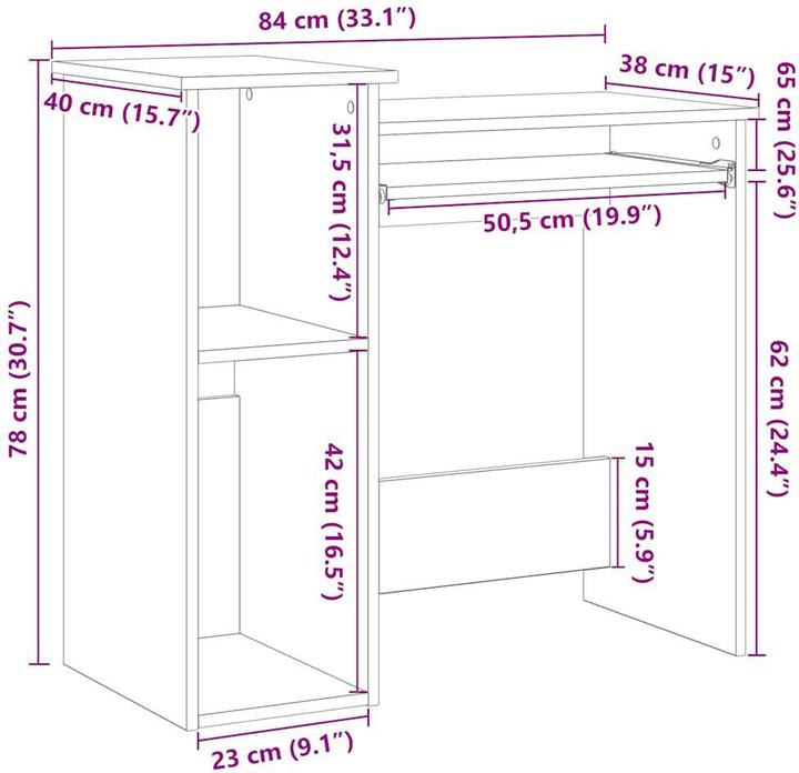 Actual product image VidaXL Desk with shelf in reclaimed wood look 84x40x78cm wood-based office desk