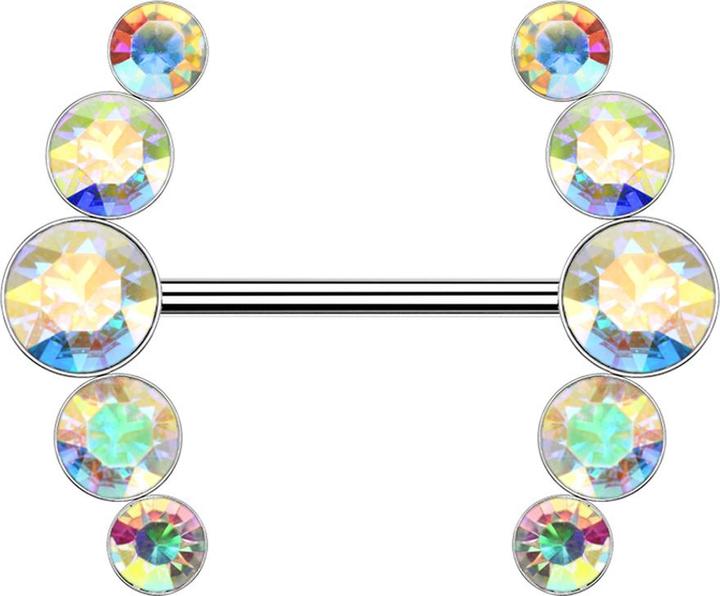 Actual product image Star Piercing Barbell silber gebogen mit fünf Kristallen multicolor (Surgical steel 316L, Brass)