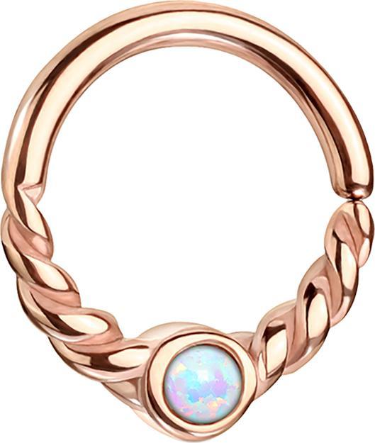 Immagine prodotto Star Piercing Anello Micro Piercing in oro rosa con mezza treccia e opale bianco (Acciaio chirurgico 316L, senza ottone)