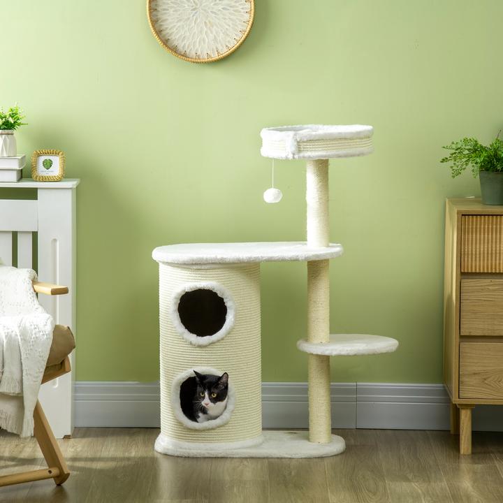 Actual product image PawHut Scratching post with scratching tray (100 cm, Cream white)