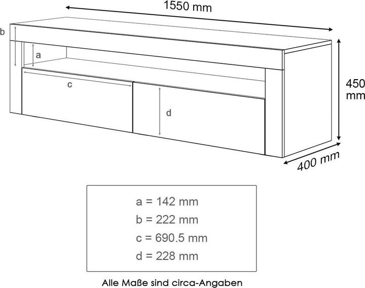 Image du produit SONNI Meuble TV mural avec éclairage LED (configurable en 12 couleurs), 155 x 40 x 45 cm, blanc bril