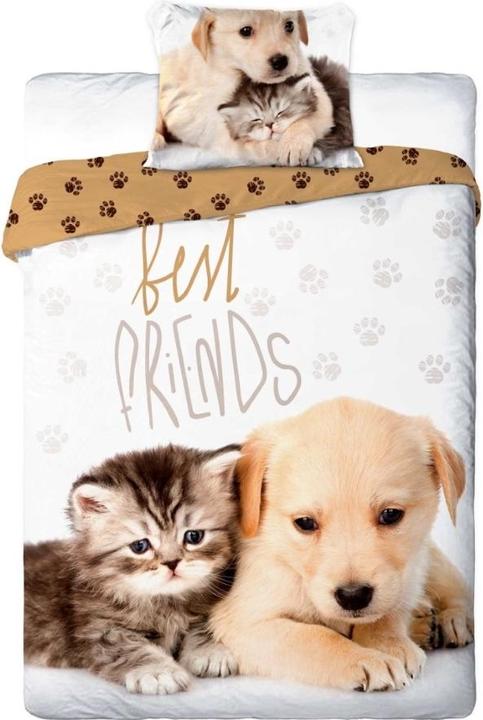 Produktbild Faro Jugendbettwäsche 014 BEST FRIENDS DOG AND CAT Set 140x200cm + Kopfkissen 70x90cm