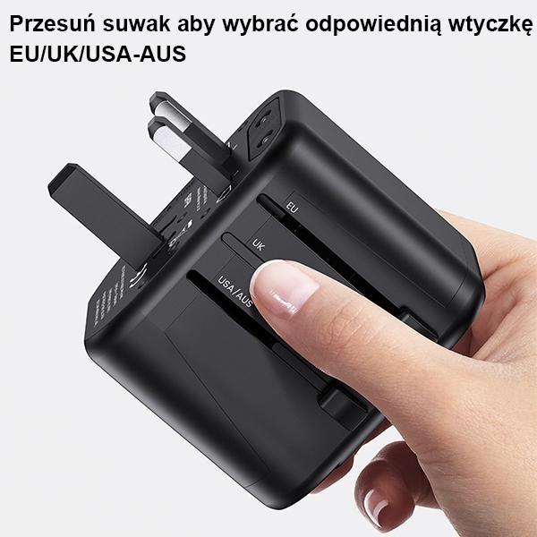Actual product image Usams Ład. siec. 2xUSB T55 12W adapter 4w1 US/AU/EU/UK czarny/black CC173TC01 (US-CC173) Univesal Tr
