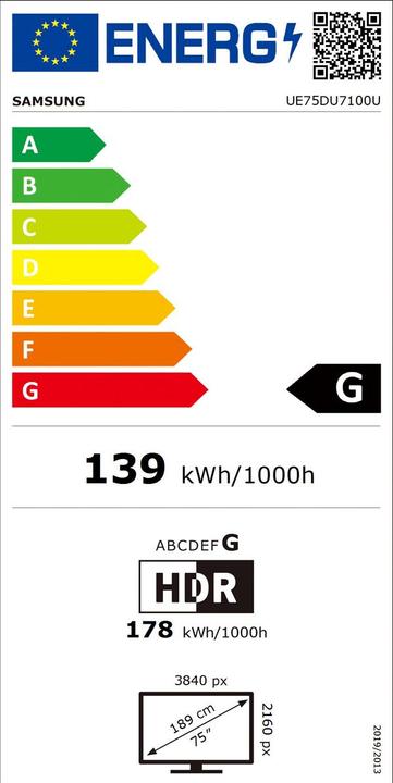 Energy Label Samsung UE75DU7170 (75", DU7170, LED, 4K, 2024)