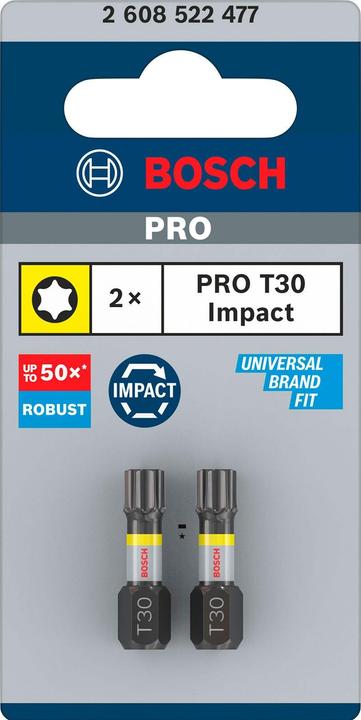 Energy Label Bosch Professional Zubehör PRO Torx Impact Bit, T30, 25 mm, 2 pcs. (T30)