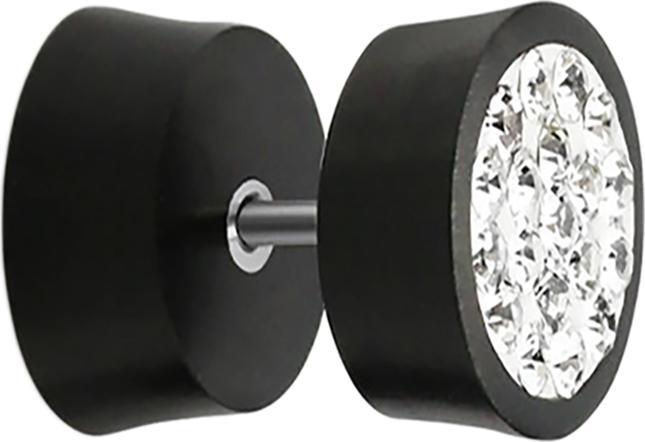 Star Piercing Fake Plug aus Areng Holz mit Kristall silber und Epoxy Schutzschicht (ohne Messing, Organisch)