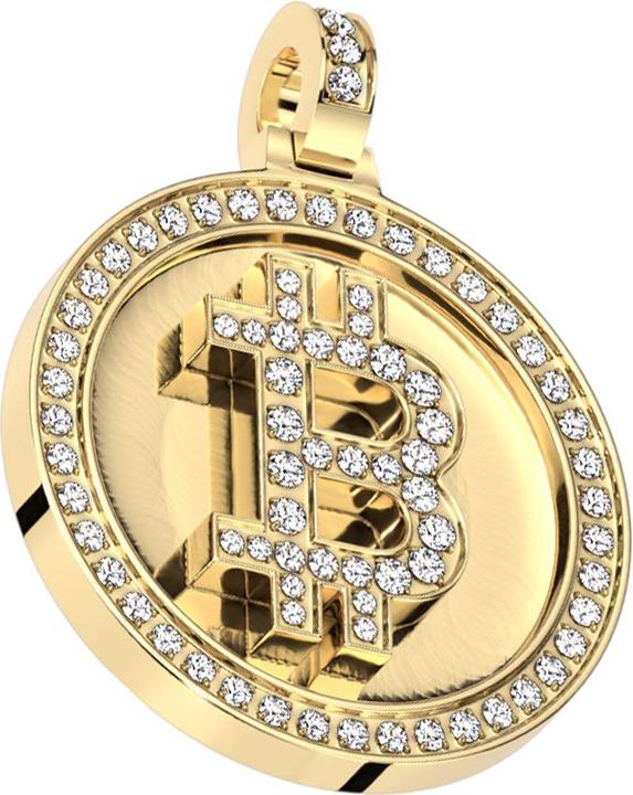 Image du produit Star Piercing Pendentif doré Bitcoin avec cristaux (Acier chirurgical 316L)
