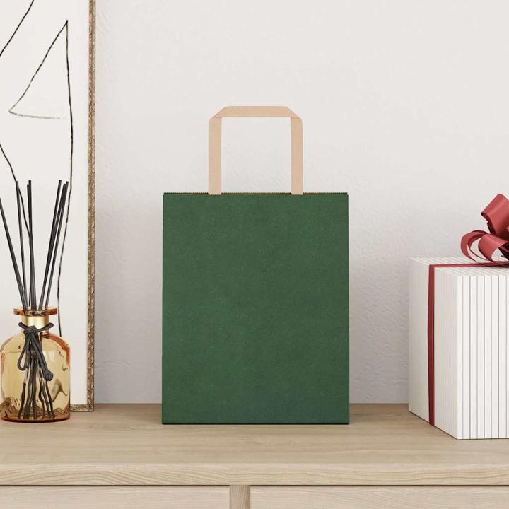 Produktbild VidaXL Kraftpapiertüten 250 Stk. mit Henkel Grün 18x8x22 cm Papiertüte (Geschenktüte, 250 x)