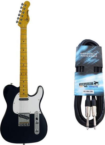 G&L GL Guitars Electric Guitar ASAT Classic Tribute Series Black with Cable (Electric guitar, Plastic, Swamp ash, Maple, Nickel)