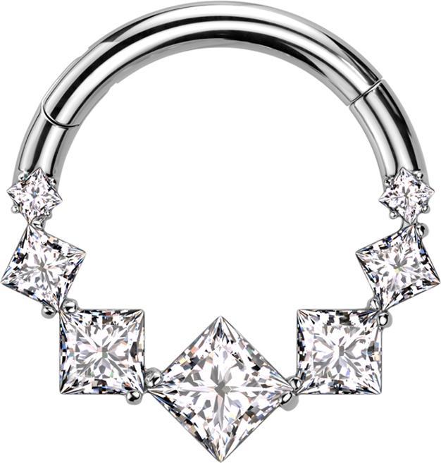 Star Piercing Micro Segmentring klappbar silber sieben viereckige Kristalle silber (ohne Messing, Titan G23)