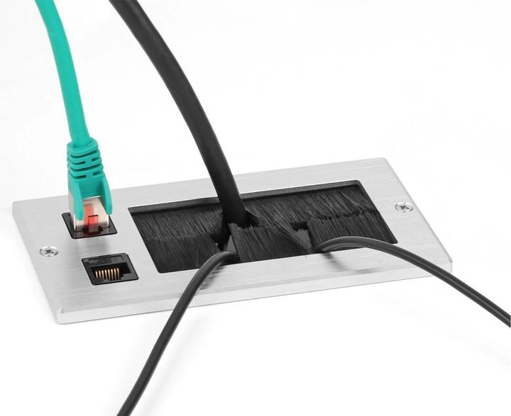 Produktbild Delock Einbaurahmen mit Bürste und 2 x RJ45 Keystone Modul Cat.6