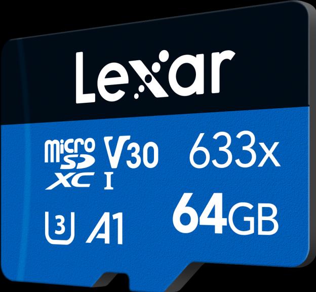 Actual product image Lexar 64GB High-Performance 633x microSDXC UHS-I, up to 100MB/s read 20MB/s write (64 GB, microSDXC, U3, UHS-I)