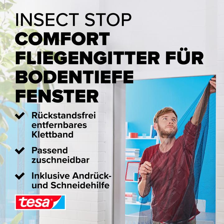 Actual product image tesa Insect screen COMFORT for windows, with Velcro tape, self-adhesive, without drilling (120 x 240 cm)