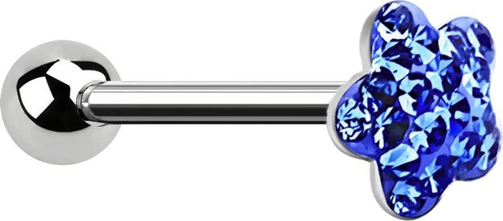 Immagine prodotto Star Piercing Barbell silber mit Kugel und Scheibe Blume dunkelblau Epoxy Schutzschicht (senza ottone, Acciaio chirurgico 316L)