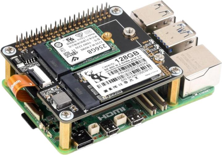 Image du produit WaveShare Adaptateur PCIe vers M.2 HAT+ double SSD pour Raspberry Pi 5