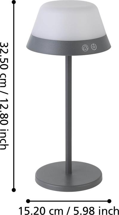 Immagine prodotto EGLO Luci Lampada da tavolo ricaricabile MEGGIANO 1.5W, 32 cm, grigio, dimmerabile (170 lm)
