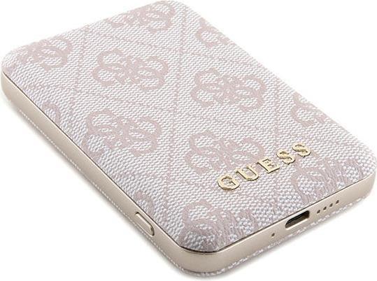 Immagine prodotto Guess Powerbank indukcyjny 15W GUPB5FP4EMGP 5000mAh różowy/rosa 4G Leather Metal Logo MagSafe (5000 mAh, 15 W)