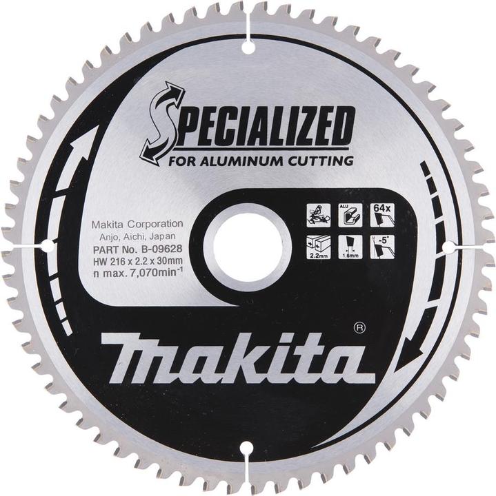 Makita B-09628 Lama per troncatrice specializzata in alluminio 216 mm x 30 mm x 64 denti