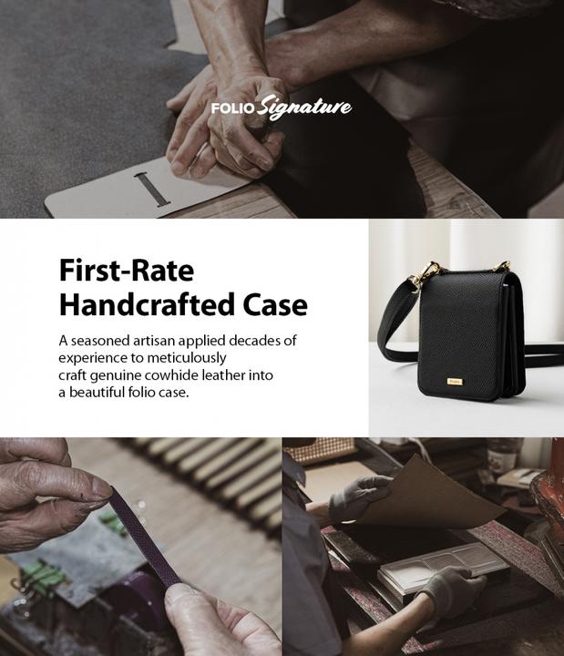 Actual product image Ringke Folio Signature Genuine Leather Case with Flap and Straps for Samsung Galaxy Z Flip Black (FOSG0001) (Samsung Galaxy Z Flip)