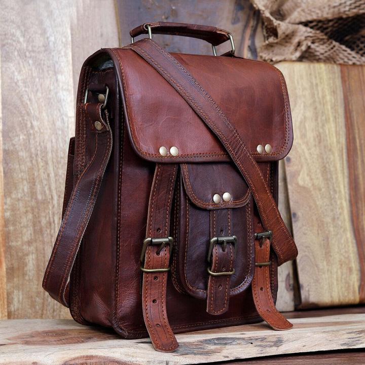 Produktbild Only-Bags.Store Leder Schulranzen Crossbody Bag, Männer Frauen Echtleder Messenger, Umhängetasche, Cross Body Bag