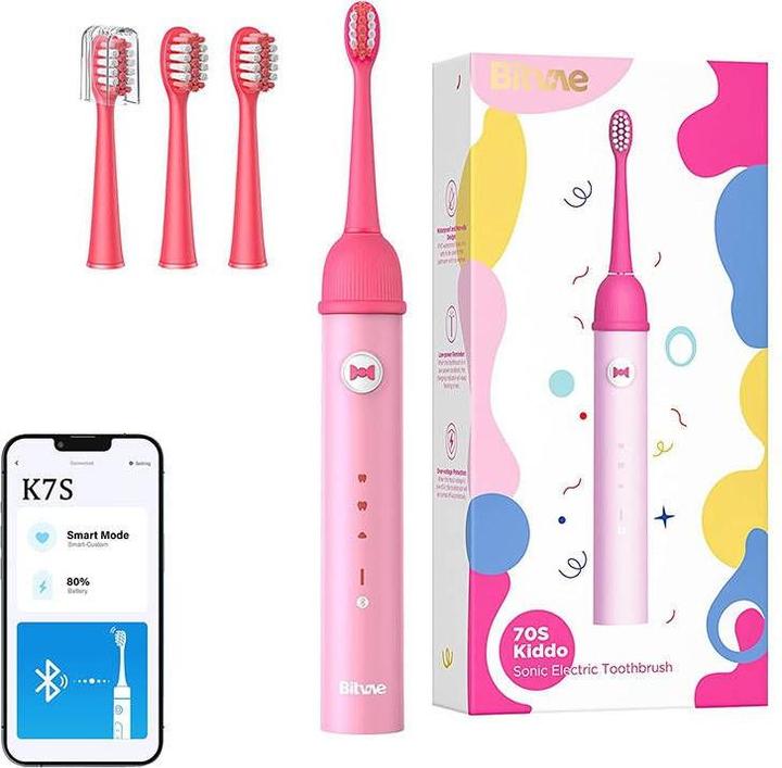 Image du produit Bitvae Brosse à dents sonique avec application pour enfants et set d'embouts K7S (rose) (Brosse à dents sonique)