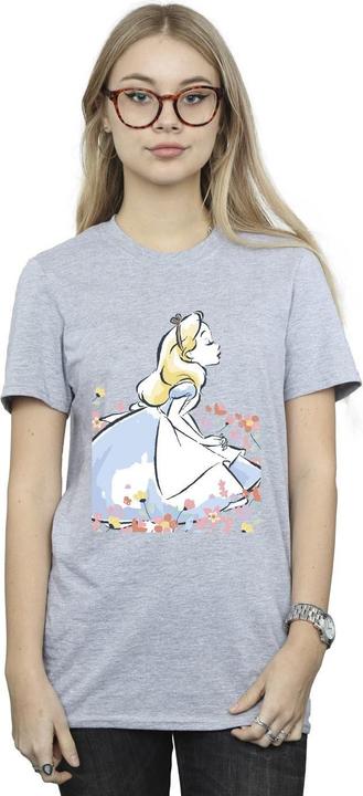 Actual product image Disney Womens/Ladies Alice In Wonderland Sketch Flowers Cotton Boyfriend T-Shirt (XXL)