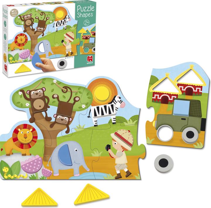 Actual product image Goula Puzzle Shapes Safari 6 pieces plus 13 geometric shapes, 56x30 cm, from 2 yrs. (6 pieces)