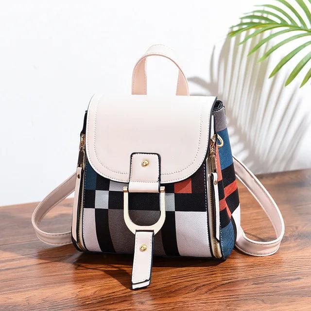 Only-Bags.Store Spleissen Rucksack PU-Leder kariert Rucksack Multifunktions-Knapsack Teenager Schultasche Freizeit