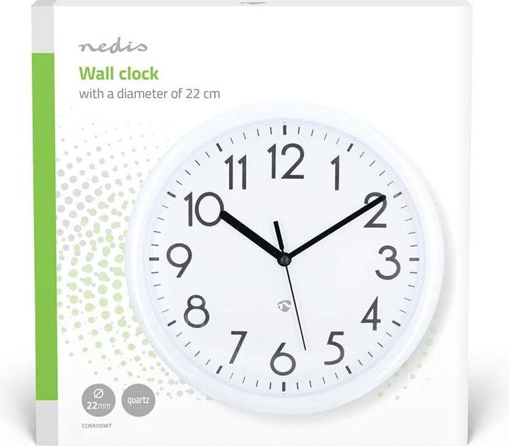 Immagine prodotto Nedis Orologio da parete - Diametro: 220 mm - Plastica - Bianco (22 cm)